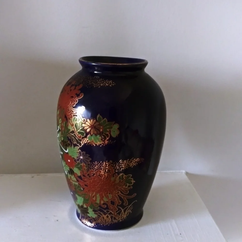 Cobalt blue floral vase silver company‎ Nagoya